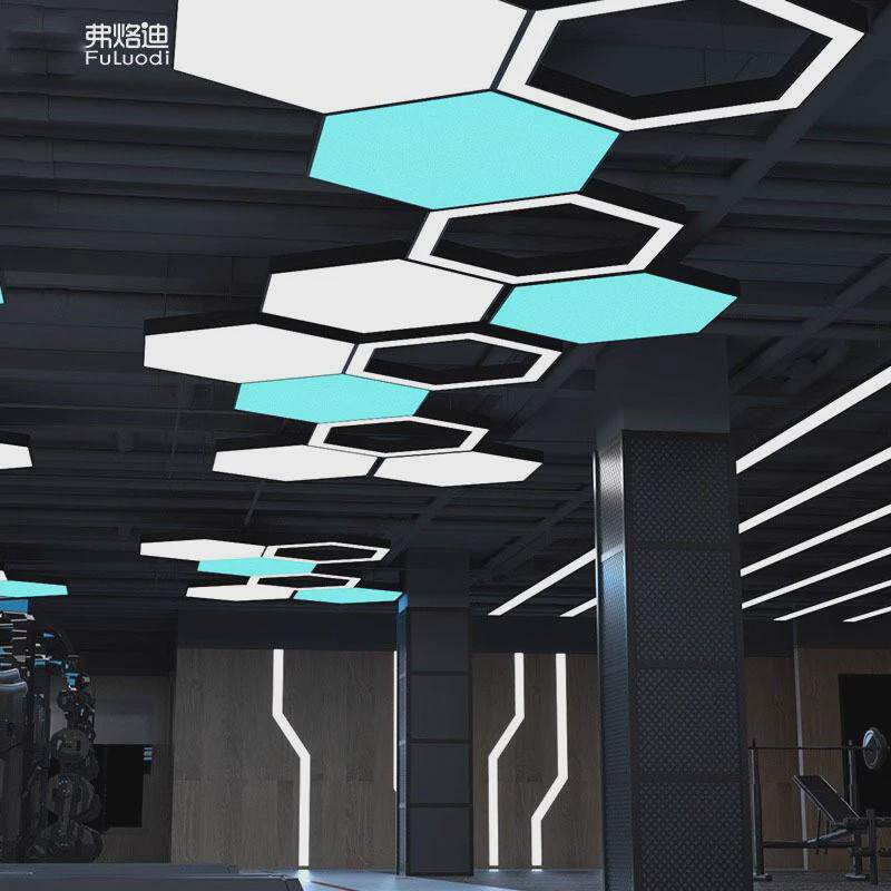 led六边形蜂巢灯办公室健身房造型商铺创意异形灯工业风超市吊灯