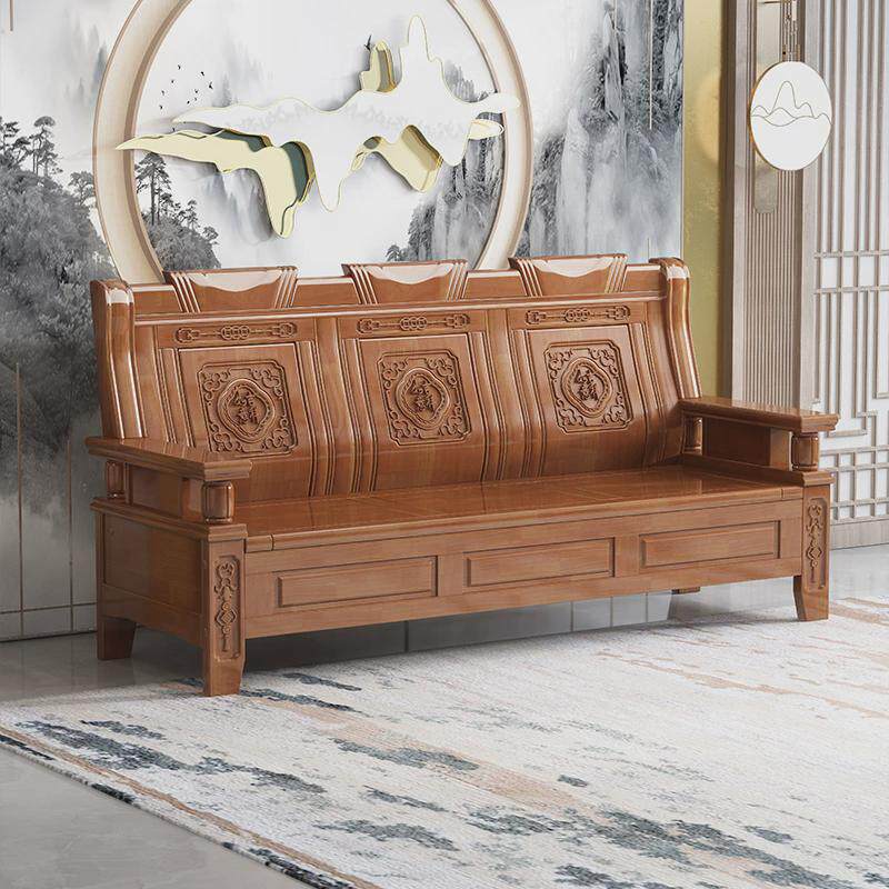 99ch组合全实木沙发中式简约冬夏两用沙发农村自建房古典雕花客厅