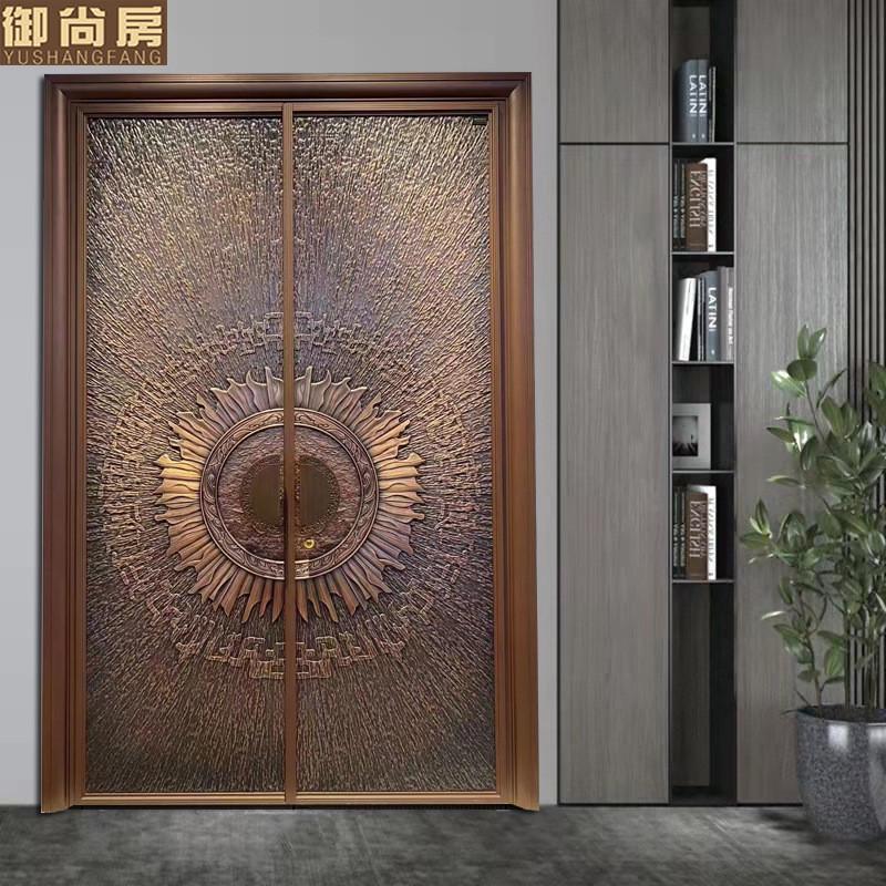 热销卡门农村自建房甲级防盗进户门别墅大门双开庭院铜门精雕铸铝