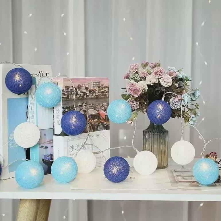 led户外庭院带防水棉线球冰条灯花园阳台露台氛围布置彩灯太阳能