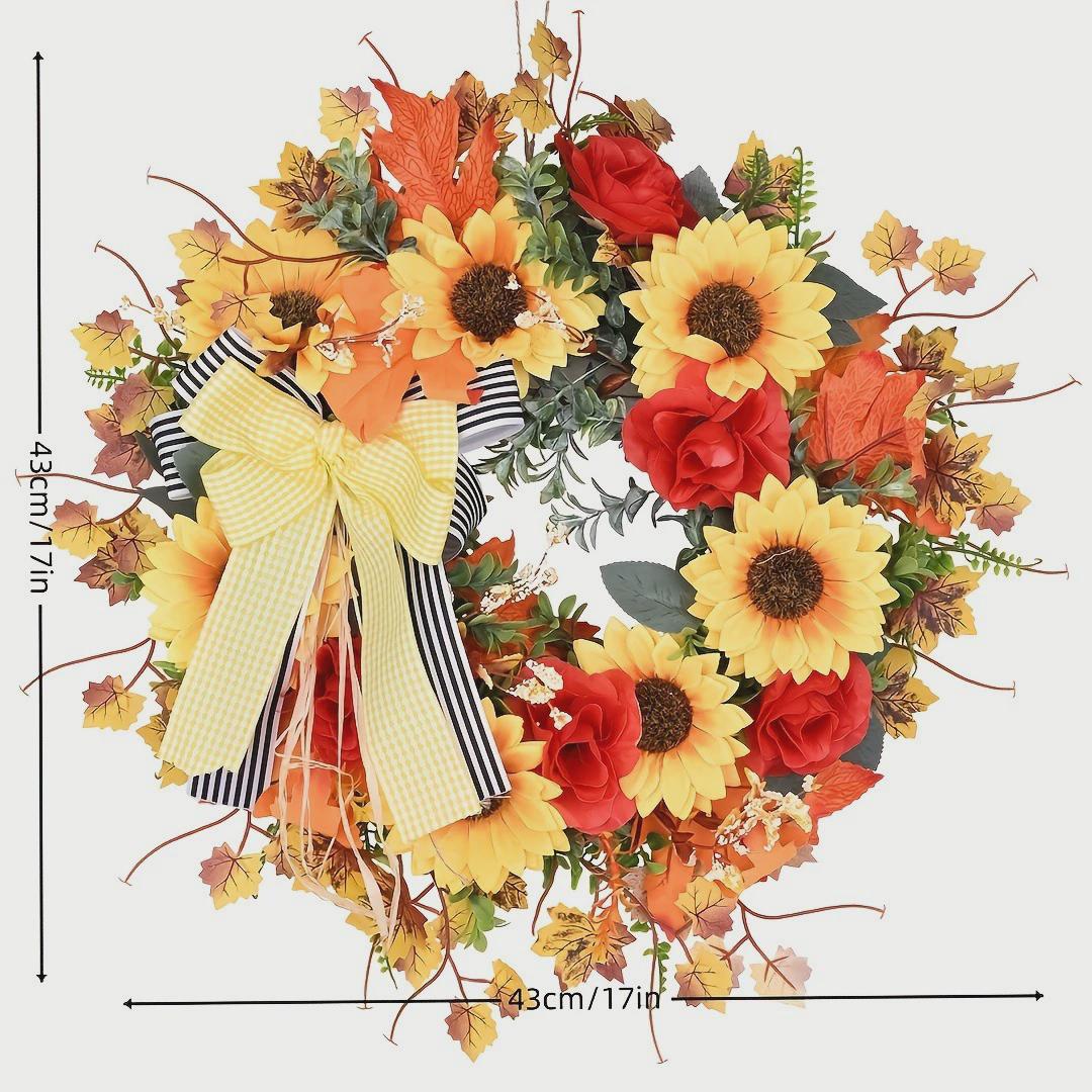 野花乡村向日葵花环丰收节感恩节门饰秋季花环家居装饰品
