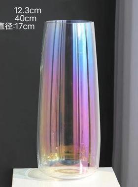 简约彩色玻璃花瓶创意透明百合花器客厅花盆大号水养插花摆件