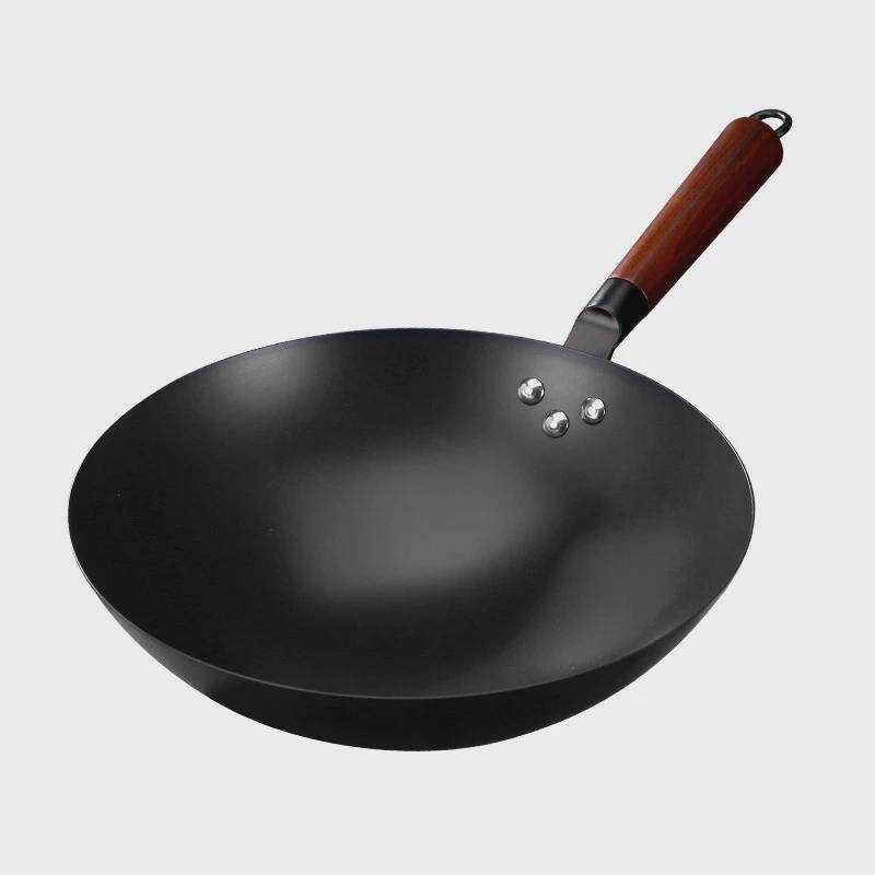 不穿孔不可用家用不粘炒锅铁锅生锈铁铲钢丝球清洁爆炒圆底炒锅