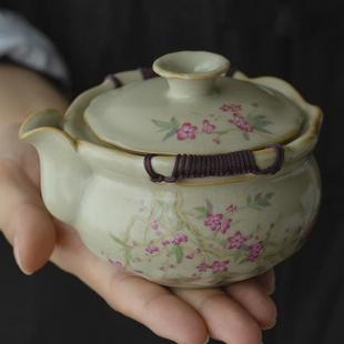 汝窑手抓壶中式汝瓷开片泡茶壶桃花功夫茶具家用防烫单个陶瓷茶壶