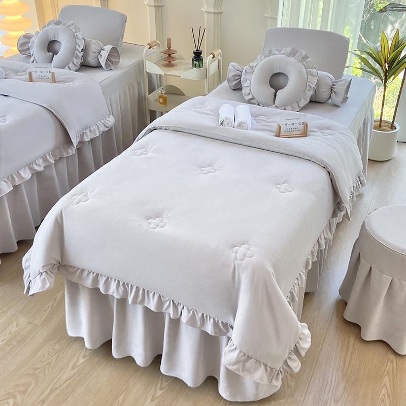 简约轻奢欧式按摩韩式美容床罩四件套纯色棉质床套高档理疗美容院