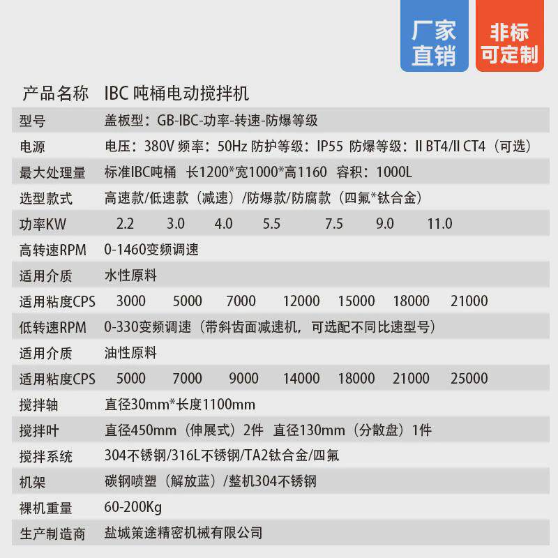 电动分散横机器板式ibc吨桶搅拌机油漆涂料防腐蚀化工原料混合机