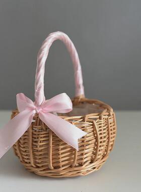 a524结婚小花童撒花篮藤编花盆草编手提竹篮婚礼拍照竹编婚庆插花