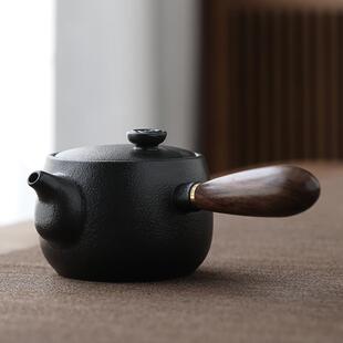 黑陶日式泡茶器侧把壶陶瓷泡茶壶单壶功夫茶具盖碗复古