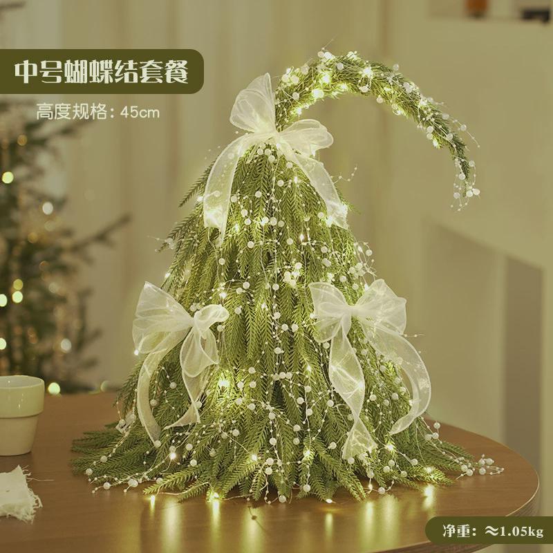 迷你仿真加密桌面蝴蝶结歪脖圣诞树发光圣诞树现货圣诞树布置摆件
