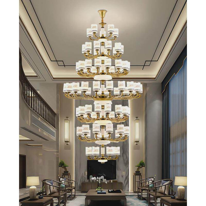 新中式别墅大吊灯中空复式楼客厅挑空跃层防尘酒店工程大堂灯具