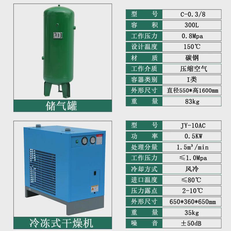螺杆式空压机空气压缩机系统1立方小型稳压7.5kw10匹永磁变频一套