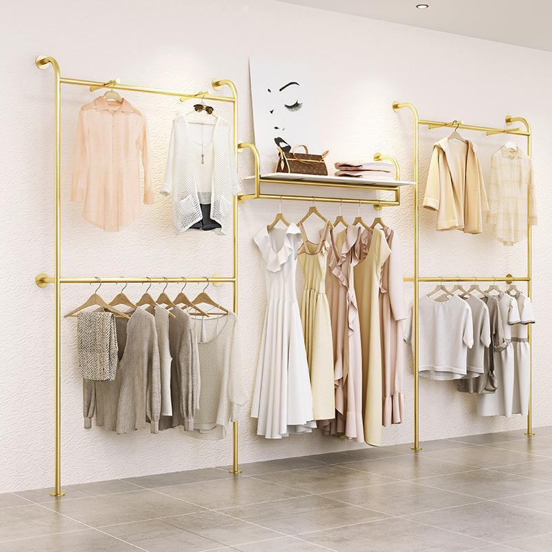 新款纳米金服装店展示架双层正挂架组合直播间展示台衣服架挂衣架