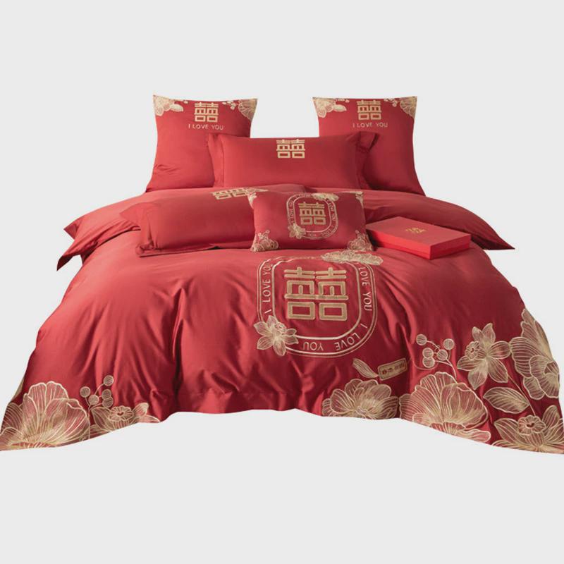 热销高端结婚全棉纯棉婚庆床单四件套120支长绒棉被套床上用品1.8