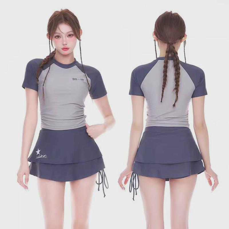 泳衣女款分体两件套运动韩版休闲简约保守少女学生显瘦泡温泉泳衣