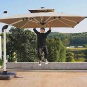 户外遮阳伞别墅庭院遮阳伞室外LED带灯罗马伞露天户外大伞太阳伞