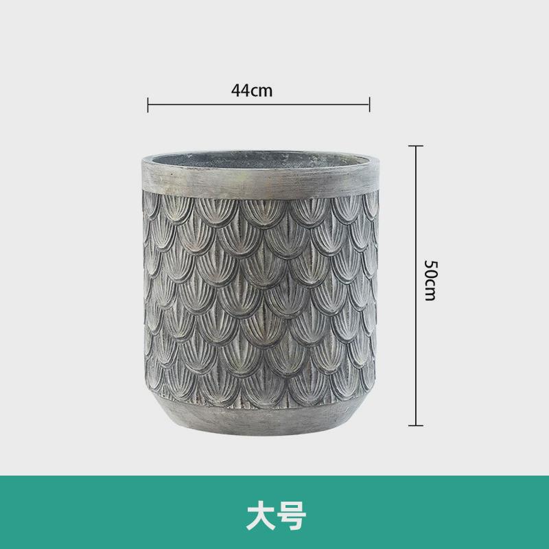 北欧创意做复古旧浮雕圆形水泥花盆园林芭蕉叶绿植盆栽落地花盆