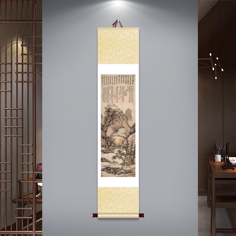 A947新中式古风卷轴挂画仿古山水画挂轴画古画茶楼茶室书房玄关装