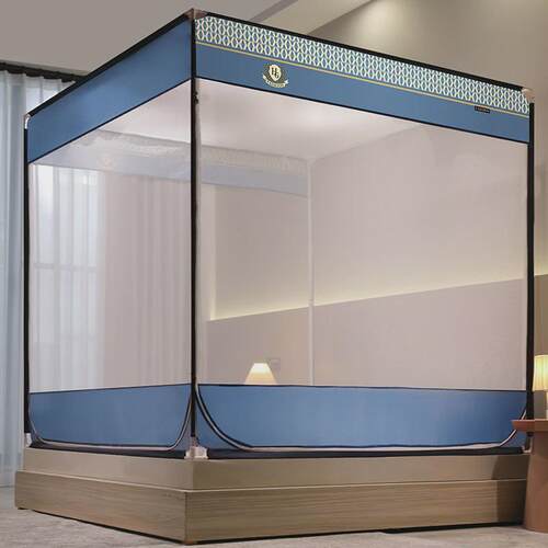 新款卡通遮光全底外穿杆坐床式蚊帐三开门加厚支架床笠款蒙古包