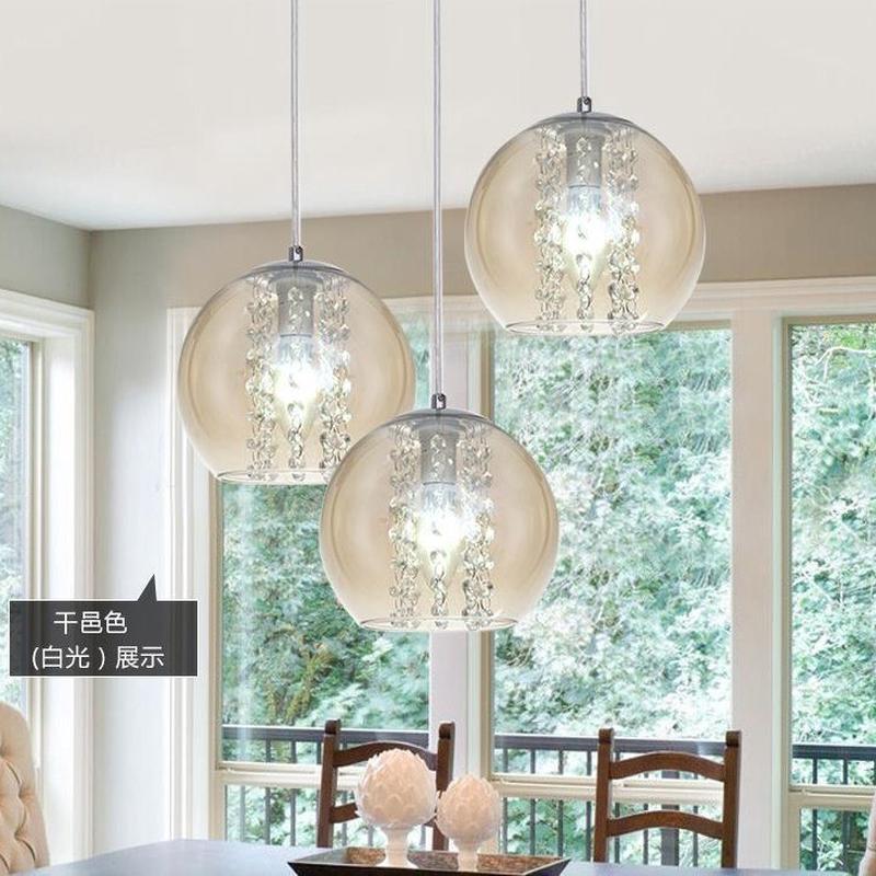 现代简约创意个性圆球玻璃灯休闲餐厅水晶吊灯led吧台三头吊灯