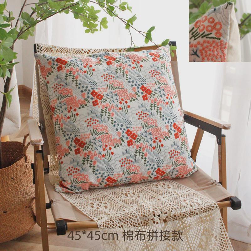 轻奢抱枕套绣花抱枕车用腰靠垫沙发客厅床头靠枕苎麻棉民宿田园刺