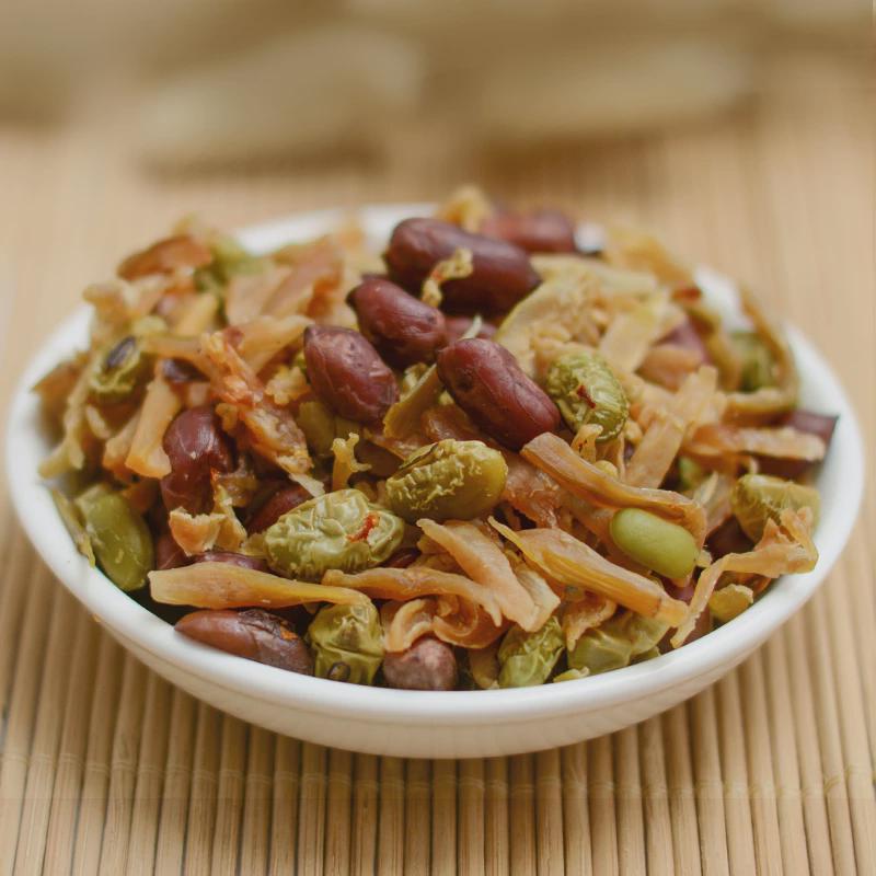 秋知余临安多味笋丝青豆花生笋干传统零食真空包装适合船运到国外