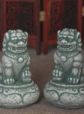 石狮子一对看门镇宅玄关阳台客厅新中式入户摆件青石摆件鱼缸造景