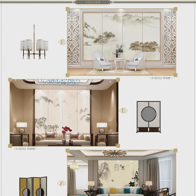 电视背景墙刺绣硬包新中式北欧现代客厅卧室软包浮雕刺绣花鸟2021