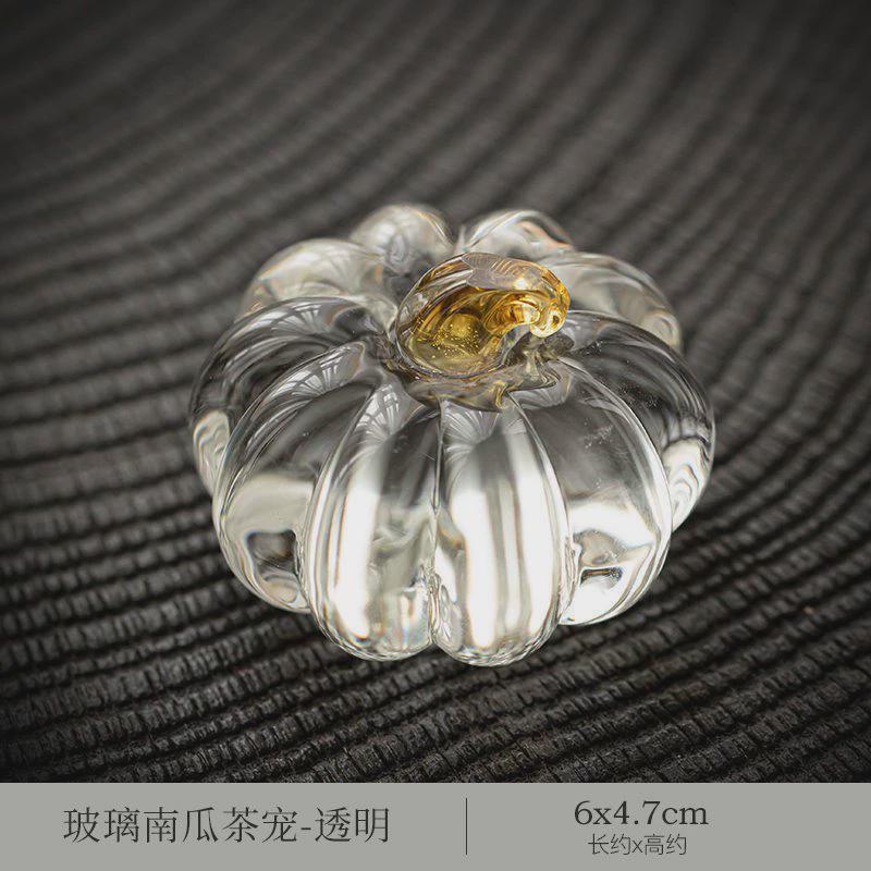 南瓜创意磨砂盖置家用禅意高硼硅托盖碗盖玻璃茶壶茶桌茶宠小摆件