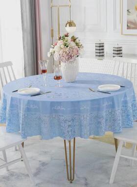 9wor餐桌布防烫防油免洗塑料大圆形防水加厚家用pvc台布欧式圆桌