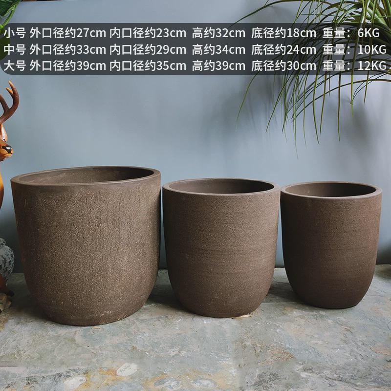 包邮特大号复古紫砂花盆组合别墅户外陶土高陶罐透气庭院陶瓷花盆