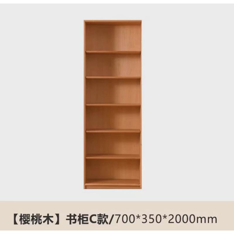 现代简约全实木书柜日式玻璃门樱桃木落地书架新中式带家用展示柜