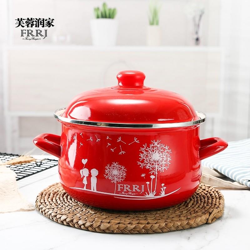 n1cg芙蓉润家筒汤锅加厚双耳煮面锅带盖家用煲汤耐高温猪油搪瓷炖