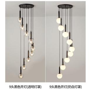 楼梯长吊灯北欧6头客厅灯后现代别墅复式楼螺旋吊灯简约餐厅灯具