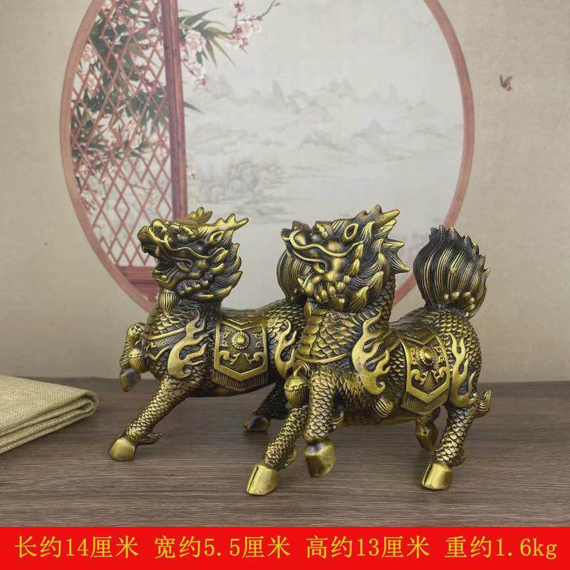 铜器纯铜麒麟黄铜麒麟生肖猪财福麒麟家居装饰工艺品摆件