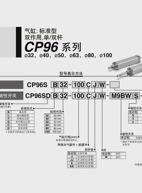 SMC气缸CP96SB32/40/50/63/80/100/125-50/100/200/300/400/500/C