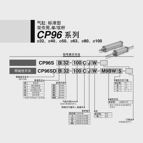 smc气缸cp96sdb32/40/50/63/80/100/125-50/100/200/300/400/500c