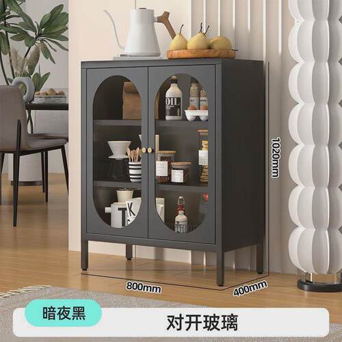 餐边柜家用北欧风透明办公室单门铁皮玻璃门铁黑色柜皮小户型酒柜
