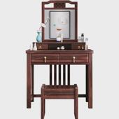 新中式 梳妆台书桌一体卧室轻奢简约化妆台乌金木全实木小型收纳柜