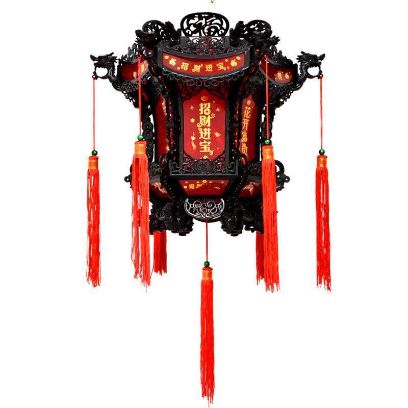 新年中国风传统中式仿古宫灯七彩流水灯笼大红挂饰电动旋转走马灯