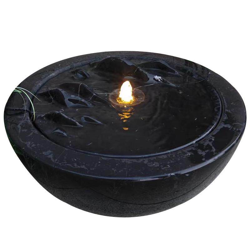 黑山石水钵水景酒店庭院装饰摆件流水景观喷泉石雕石切片石劈开