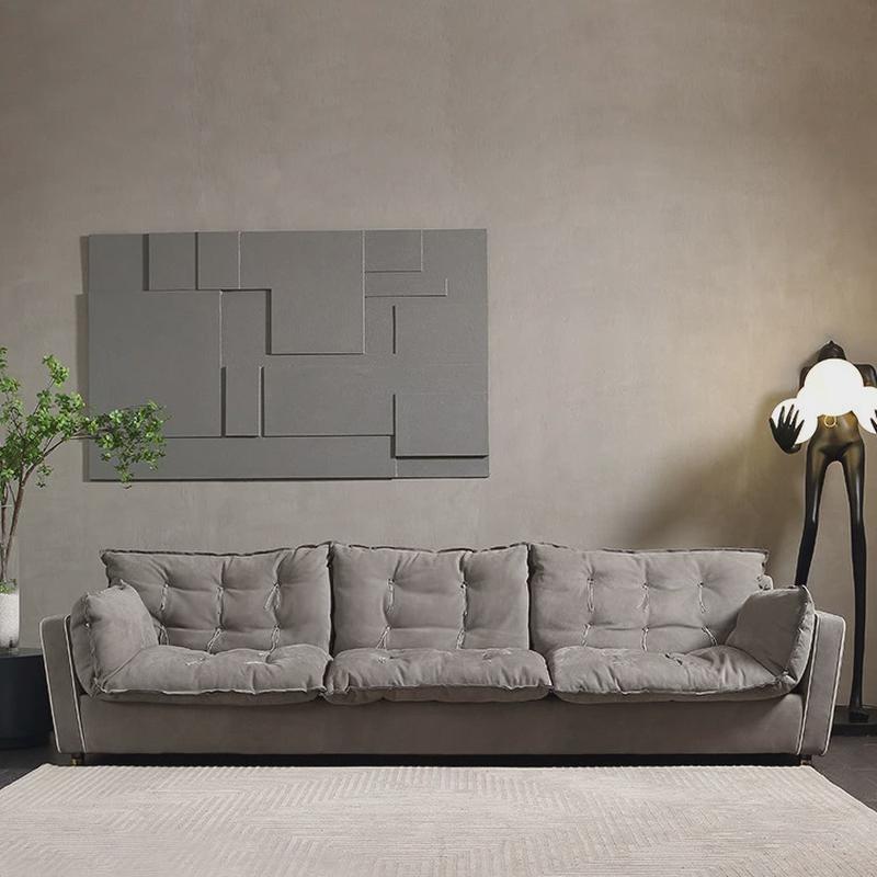 索伦托设计师款拉线沙发意式极简客厅大平层沙发磨砂皮沙发