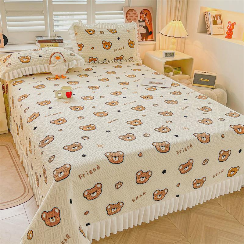 秋冬加绒床盖三件套床褥单件床垫保护罩学生宿舍1.8米床罩家用