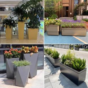 花箱户外不锈钢庭院外摆商业街种菜箱防腐木铁艺花槽护栏景观绿植