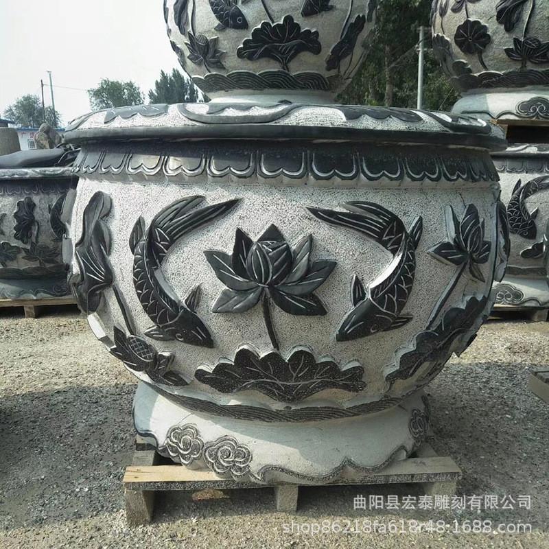 厂家花盆庭院鱼缸摆件仿古青石鱼缸石雕养鱼池圆缸老石槽
