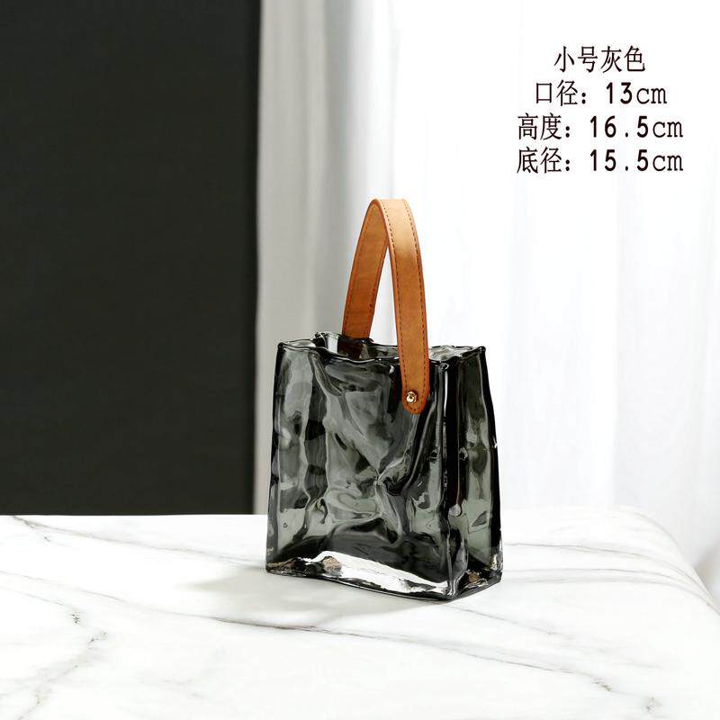 批发原色玻璃客厅花瓶手提篮摆件创意轻奢包水养插花器皿鱼缸装饰
