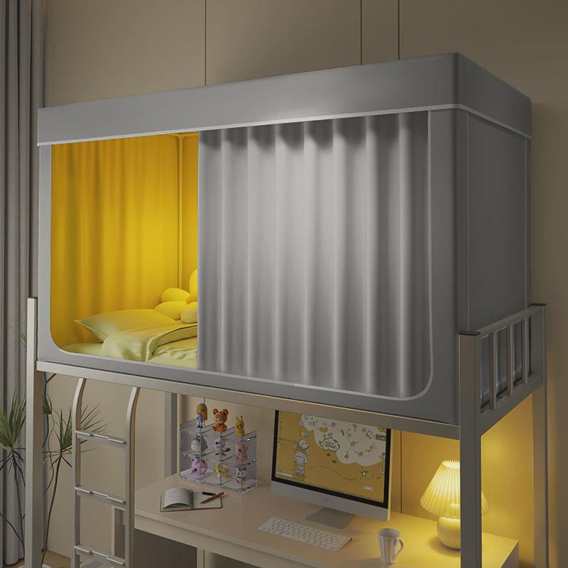 强遮光大学生学校宿舍防摔新款三开门蚊帐上下铺床帘一体式全封闭