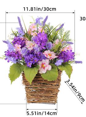 紫色仿真花篮2024母亲节装饰紫色薰衣草仿真花门挂家居装饰品