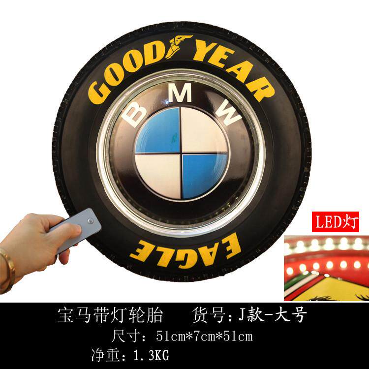 复古铁艺led轮胎壁挂酒吧网咖餐厅墙面挂饰墙壁创意装饰带遥控器