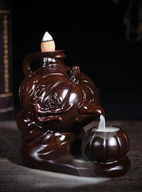 创意黑檀木雕南瓜茶壶烟红木檀香炉/倒流质迷你塔香薰炉家居摆件