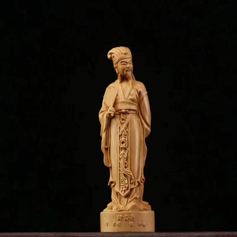 黄杨木家居装饰文玩实木雕刻手把件诸葛亮工艺品人物摆件禅意摆设
